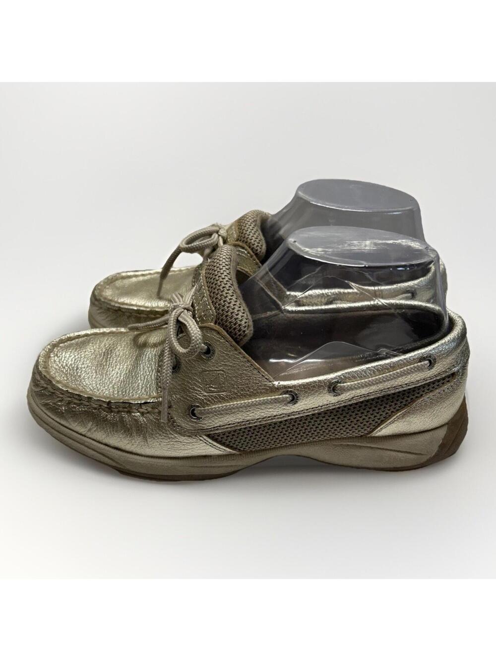 Sperry Top Sider Gold Metallic Leather Boat Shoes Flats 6.5M Nautical Boat